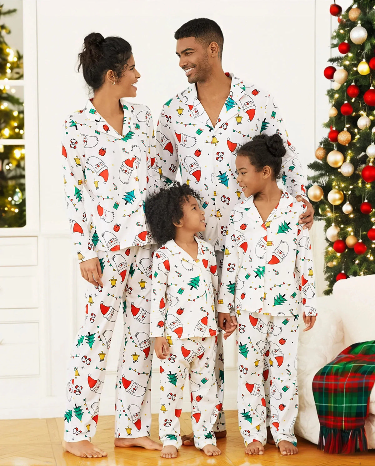 PatPat Matching Family Christmas Pajamas Christmas Tree & Santa Print White