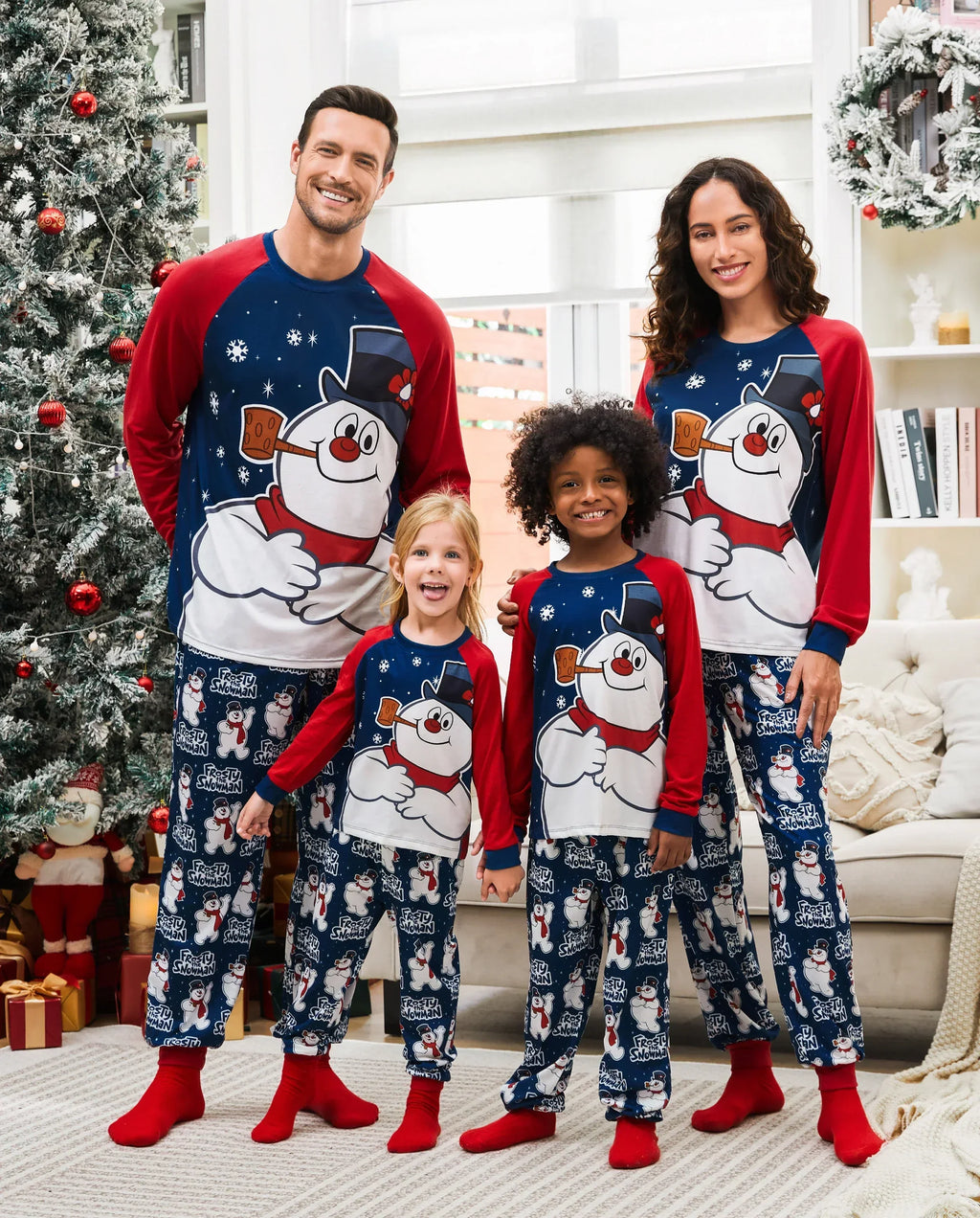 PatPat Frosty the Snowman Family Matching Christmas Pajamas Navy & Red