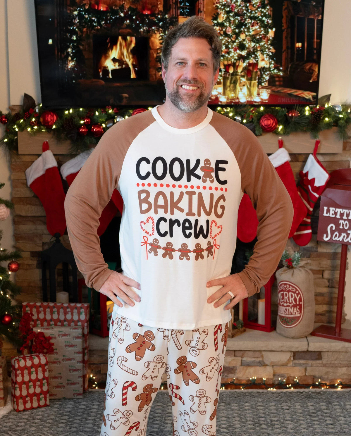 PatPat Family Matching Christmas Pajamas Gingerbread Print Khaki