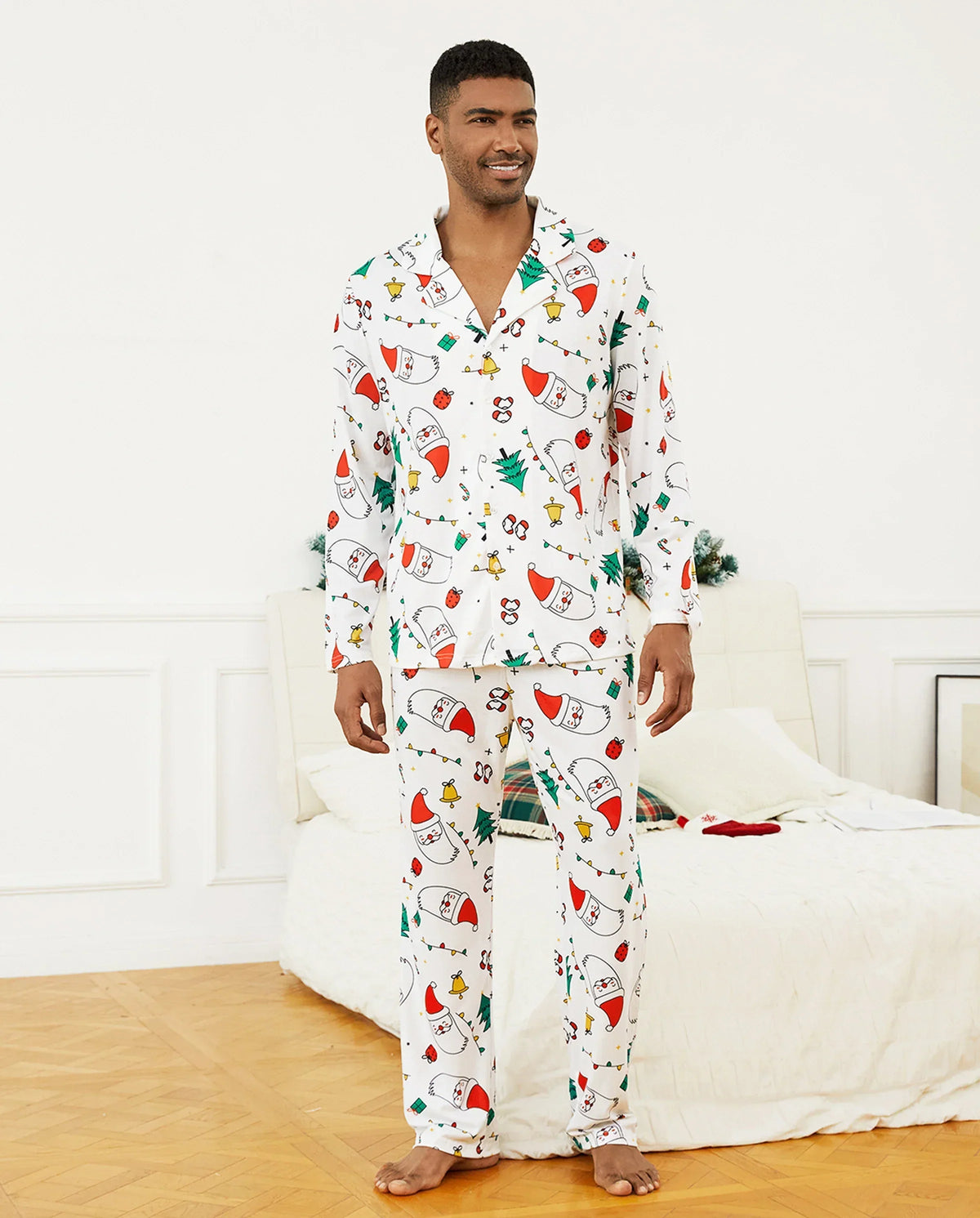 PatPat Matching Family Christmas Pajamas Christmas Tree & Santa Print White