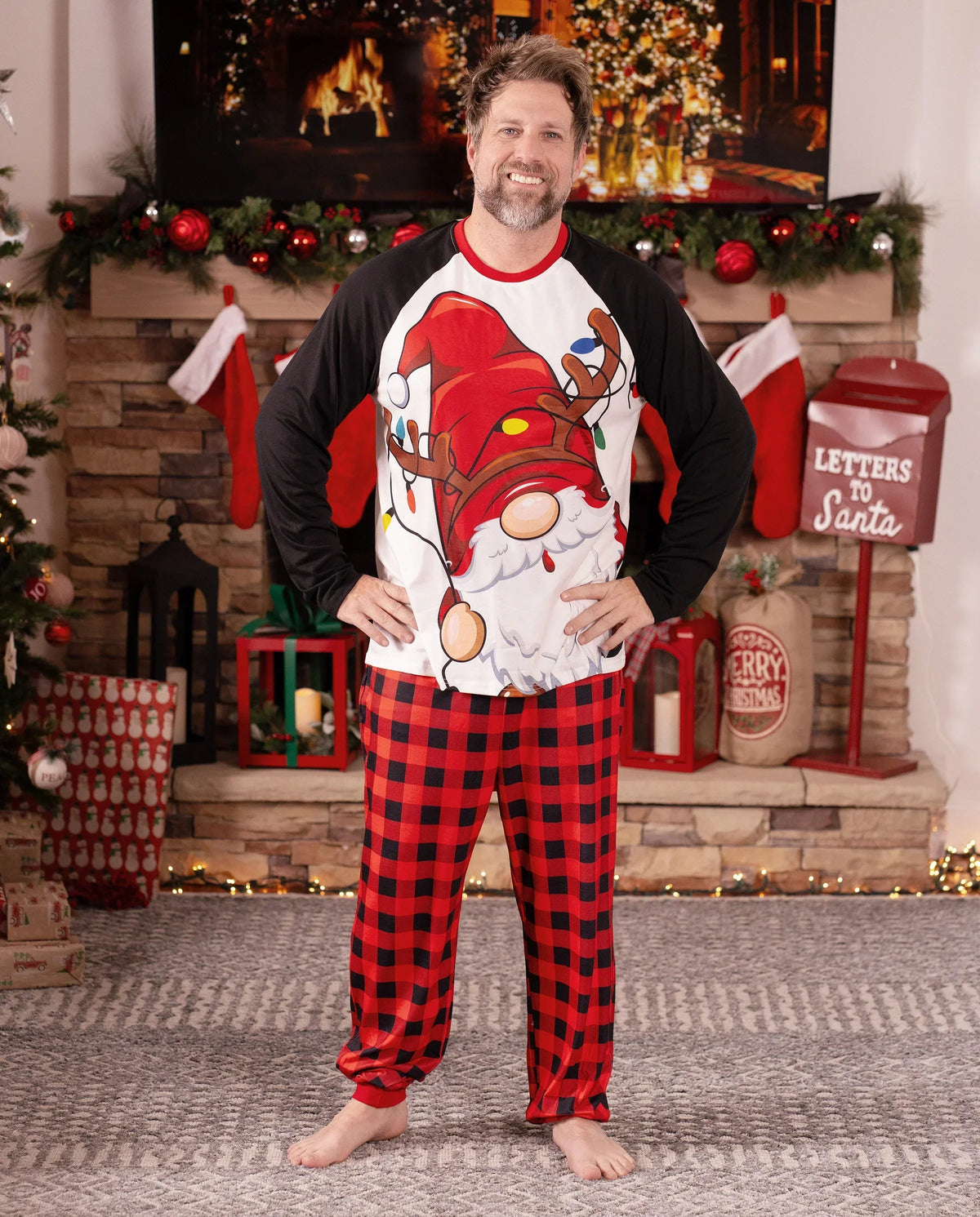 PatPat Family Matching Christmas Pajamas Gnome & Plaid Print Red
