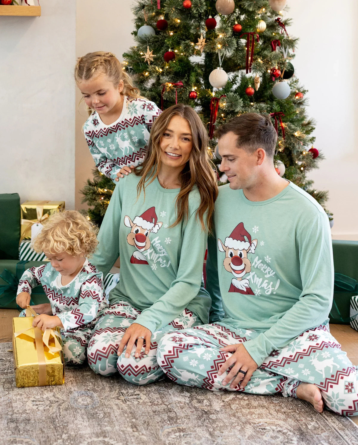 PatPat Family Matching Christmas Pajamas Reindeer Print Light Green