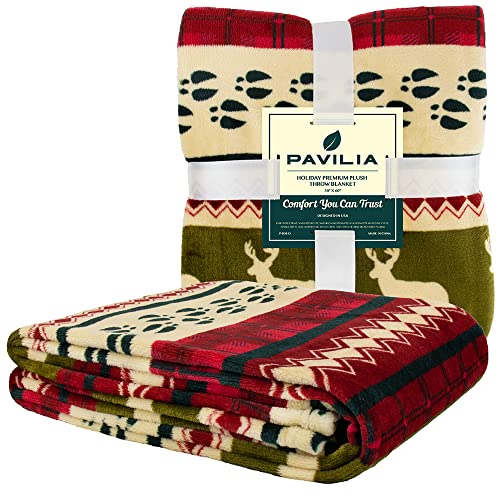 Pavilia Plush Red Christmas Fleece Throw Blanket - Soft, Warm Winter Cabin Throw, 50x60 - color: Christmas Red, size: 50 x 60 Inches - Throw