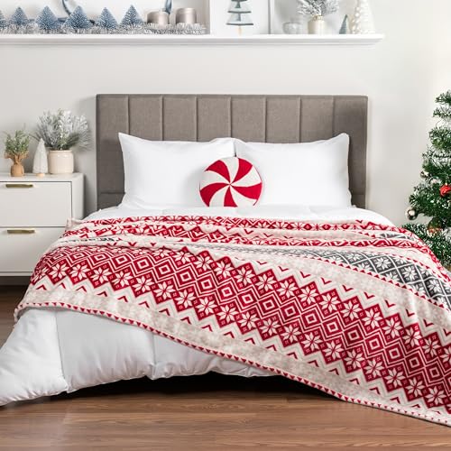 PAVILIA Christmas Throw Blanket | Holiday Christmas Red Fleece Blanket | Soft, Plush, Warm Winter Cabin Throw, 50x60 (Red Snowflakes) - color: Holiday - Snowflakes, size: 50 X 60 Inches - Throw