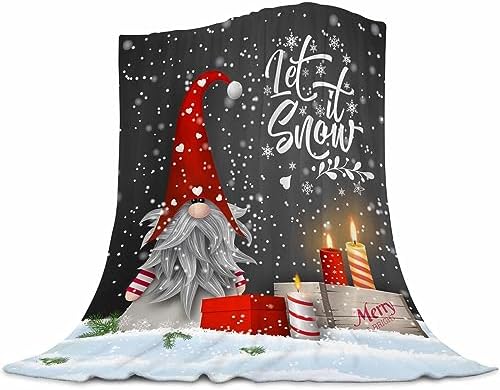 Christmas Throw Blanket, Merry Christmas Gnome Xmas Gifts Winter Snowflakess, Living Room/Bedroom/Sofa Couch Warm Soft Bed Flannel Blanket for Children Adults All Season 50"X40"
