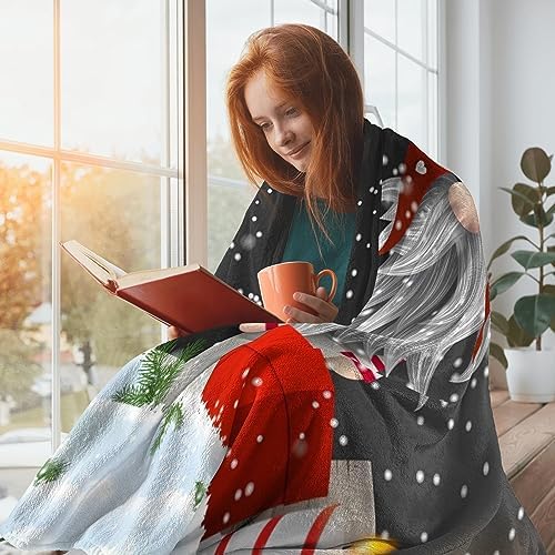 Christmas Throw Blanket, Merry Christmas Gnome Xmas Gifts Winter Snowflakess, Living Room/Bedroom/Sofa Couch Warm Soft Bed Flannel Blanket for Children Adults All Season 60"X50"