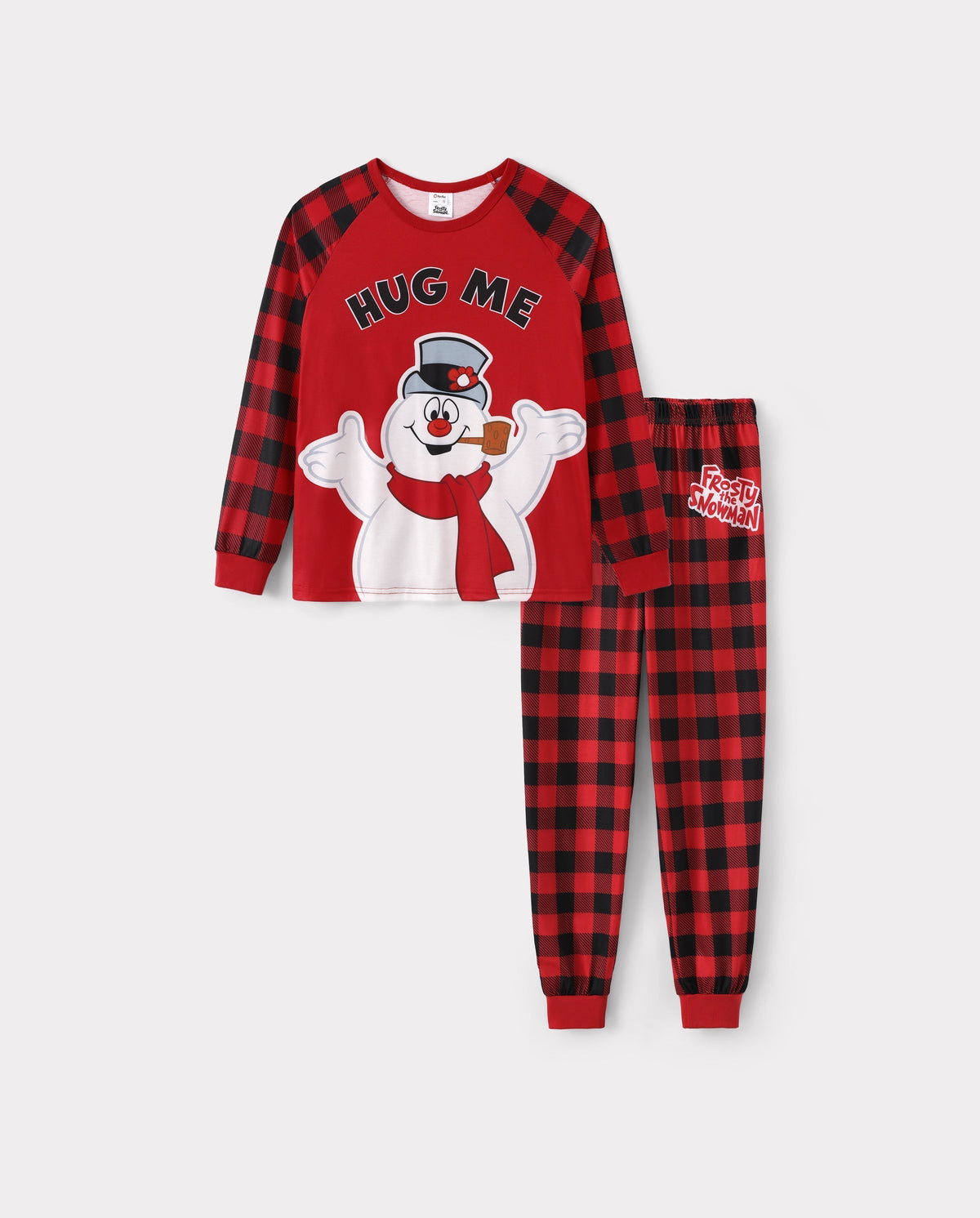 PatPat Frosty the Snowman Matching Family Christmas Pajamas Hug Me Print Plaid Red
