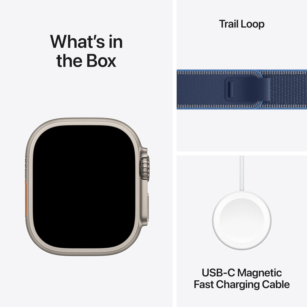 Apple Watch Ultra 3 [GPS + Cellular 49mm] Running & Multisport Smartwatch w/Rugged Titanium Case w/Blue/Bright Blue Trail Loop - M/L. Satellite Communications, Advanced Health & Fitness Tracking