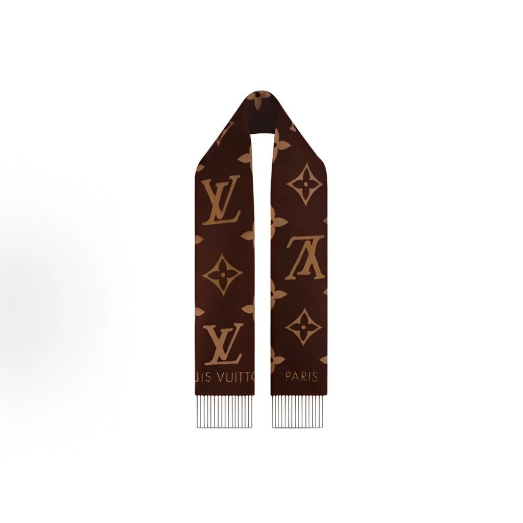 Reversible Brown Monogram Cashmere Winter Scarf