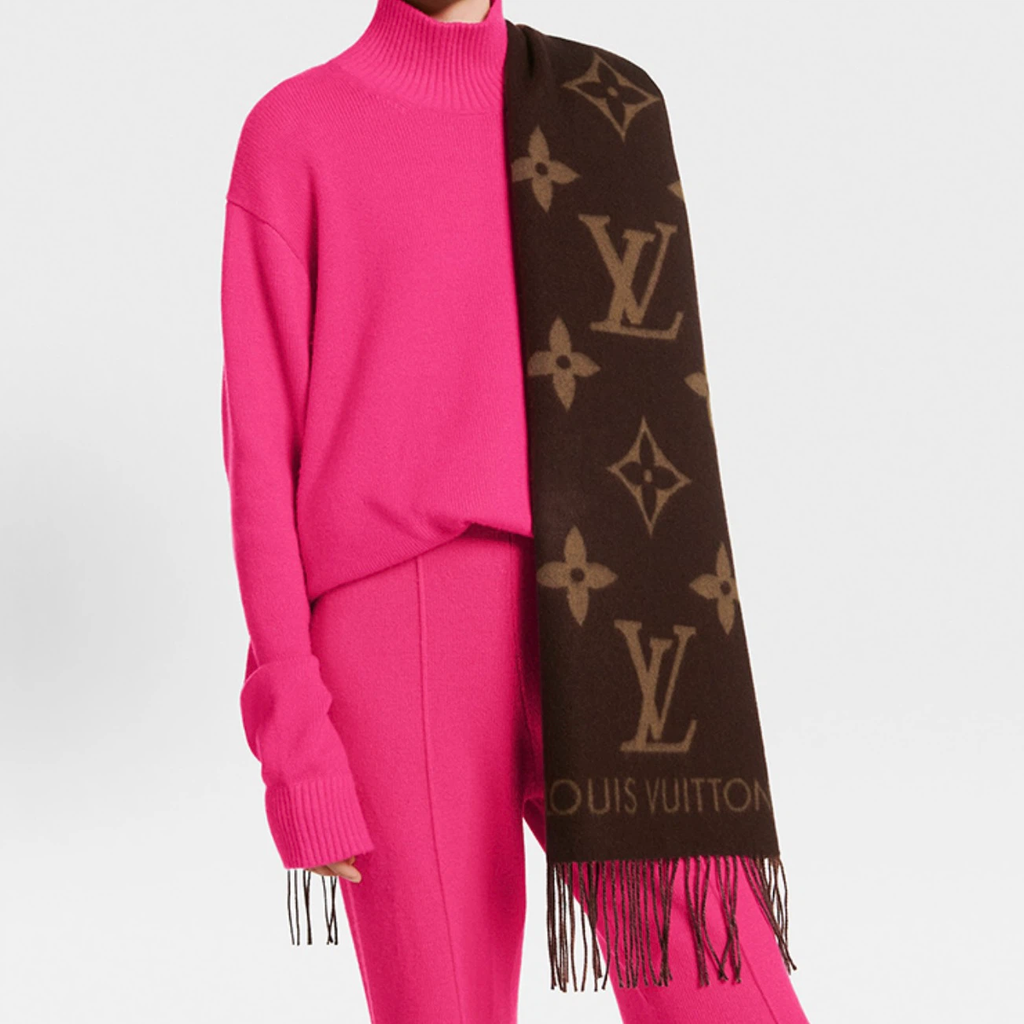 Reversible Brown Monogram Cashmere Winter Scarf