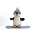 Cute Snowboard Penguin Plush Toy, Winter Penguin Stuffed Animal with Blue Pom Pom Beanie, Christmas Stocking Stuffer Gift