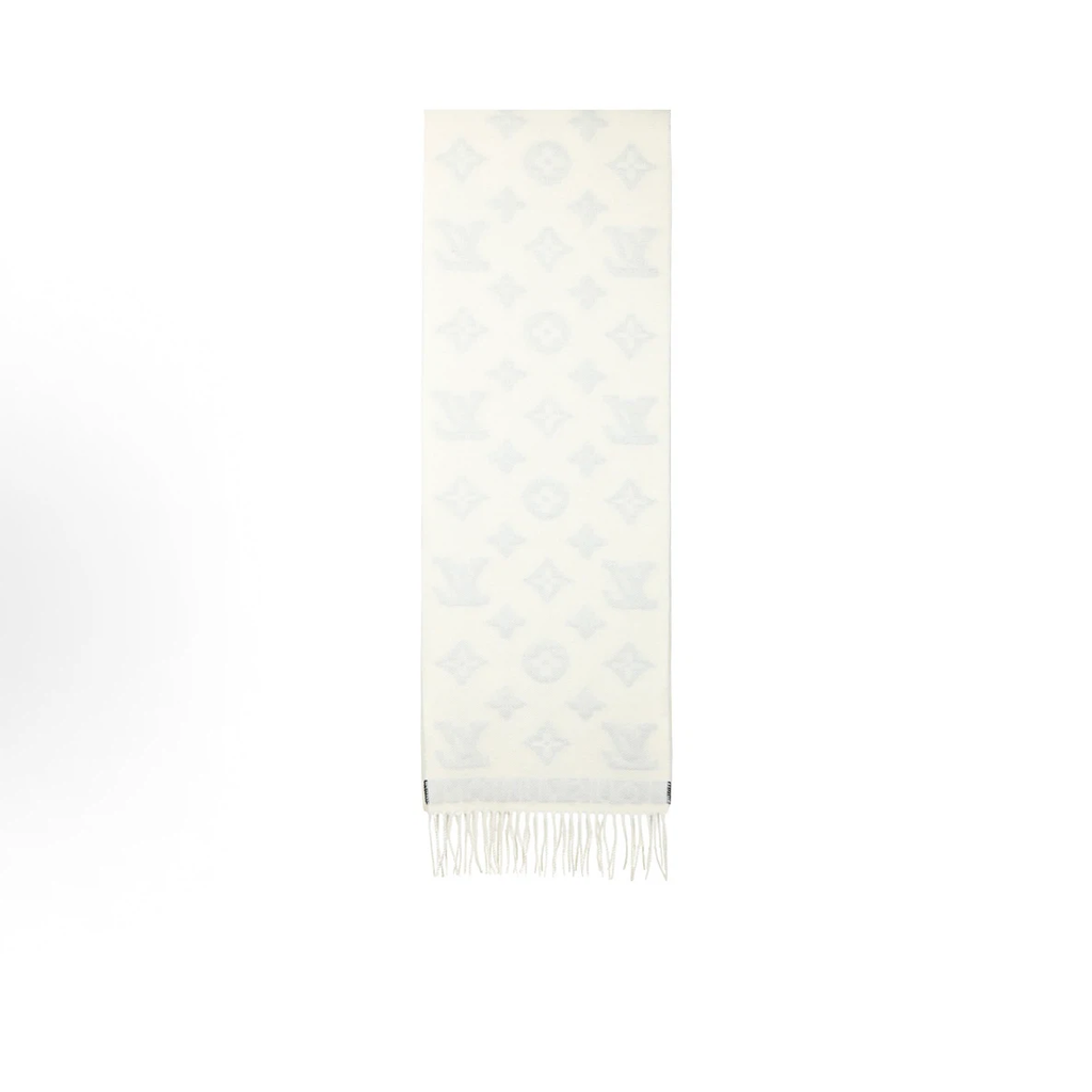 Cream‑Black Monogram Reversible Fringed Winter Scarf