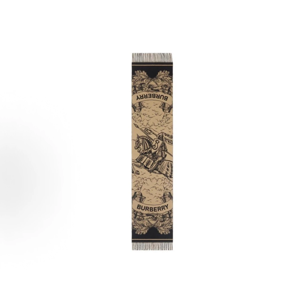 Burberry Reversible Cashmere Scarf | Crest B‑Monogram Equestrian Heraldic Print Classic Check Double‑Sided Fringed Shawl, Luxury Winter Scarf for Men Women