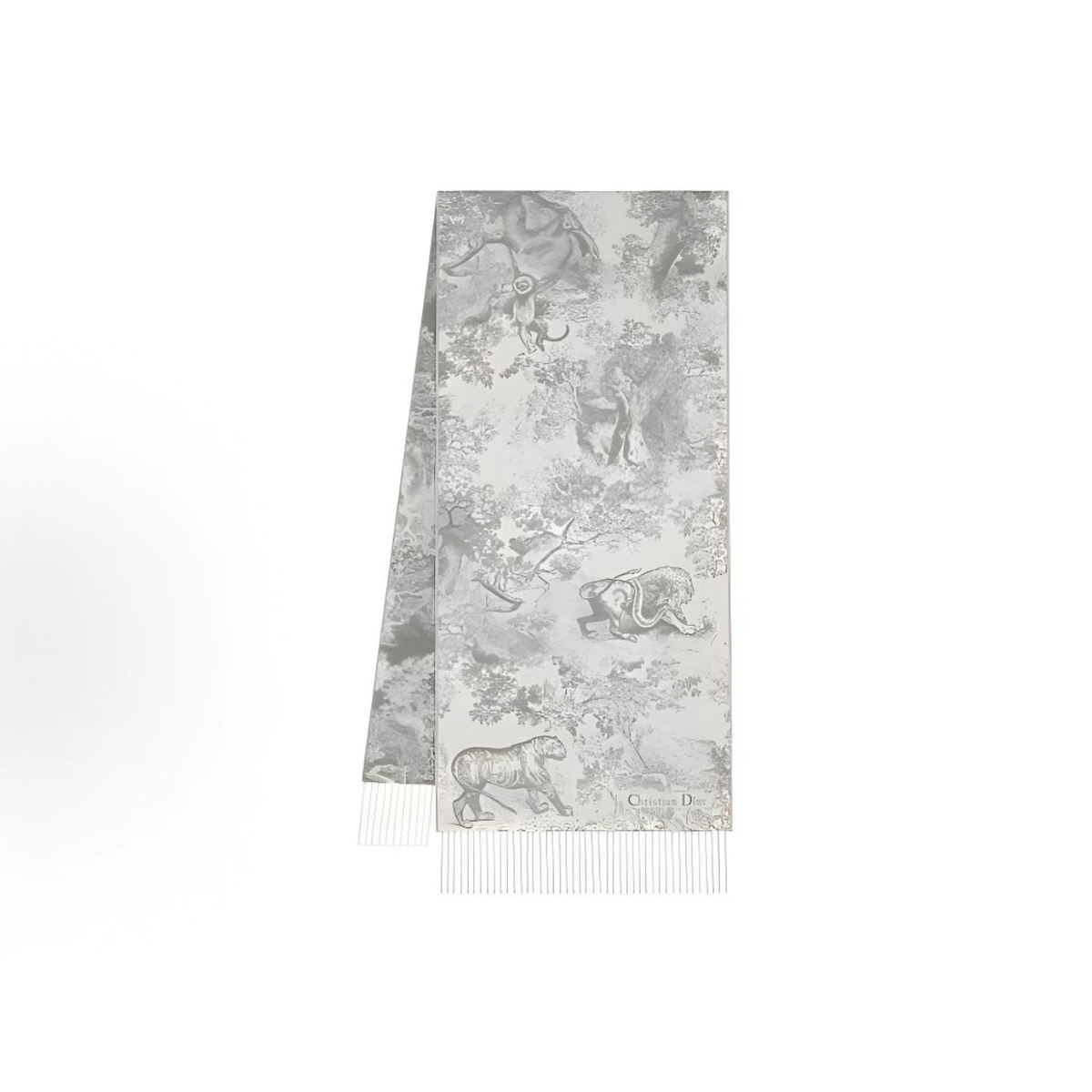Light Grey Silver Jungle Animal Art Print Reversible Fringed Winter Scarf
