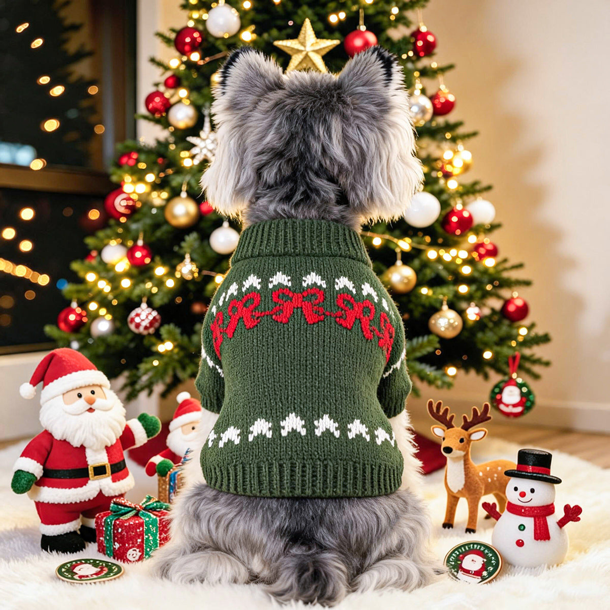 Christmas Santa Bow Dog Cat Knitted Sweater