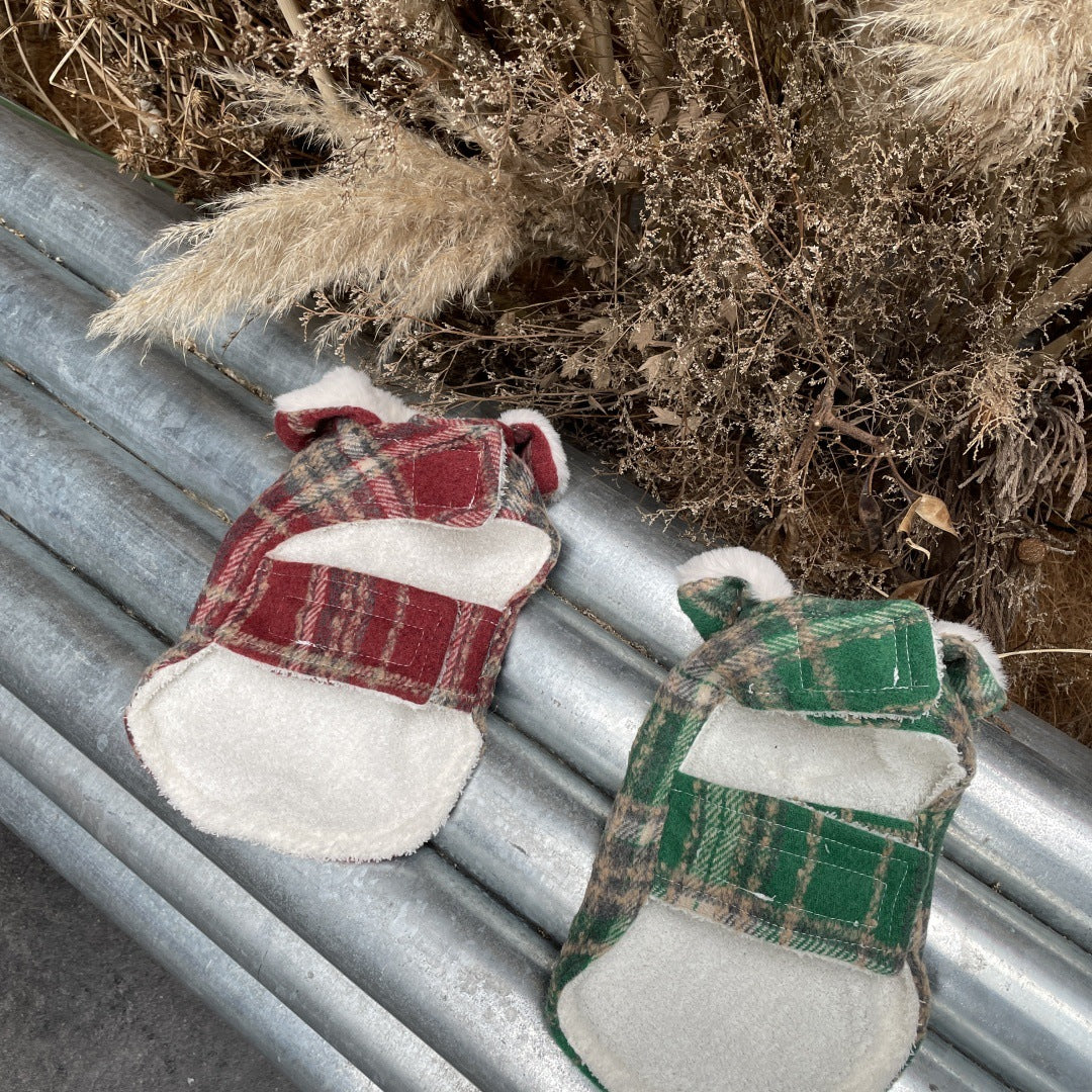 Xmas Fleece Collar Plaid Bow Dog Cat Cape