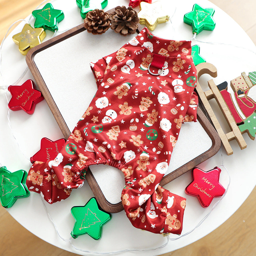 Christmas Santa Dog Harness Jumpsuits Pajama