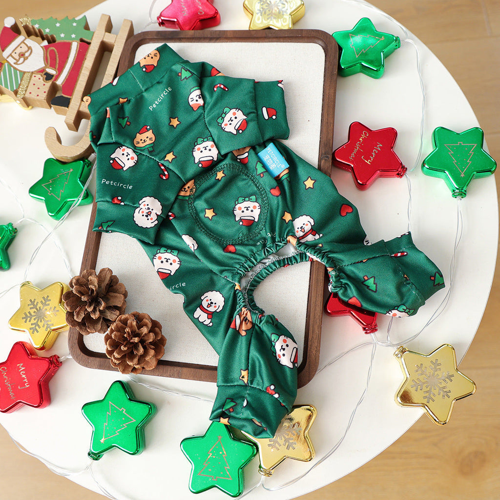 Christmas Santa Dog Harness Jumpsuits Pajama