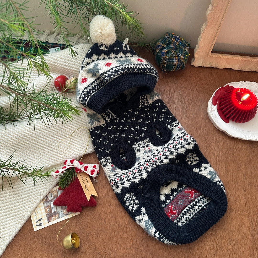 Christmas Elk Warm Knitted Dog Cat Hoodie