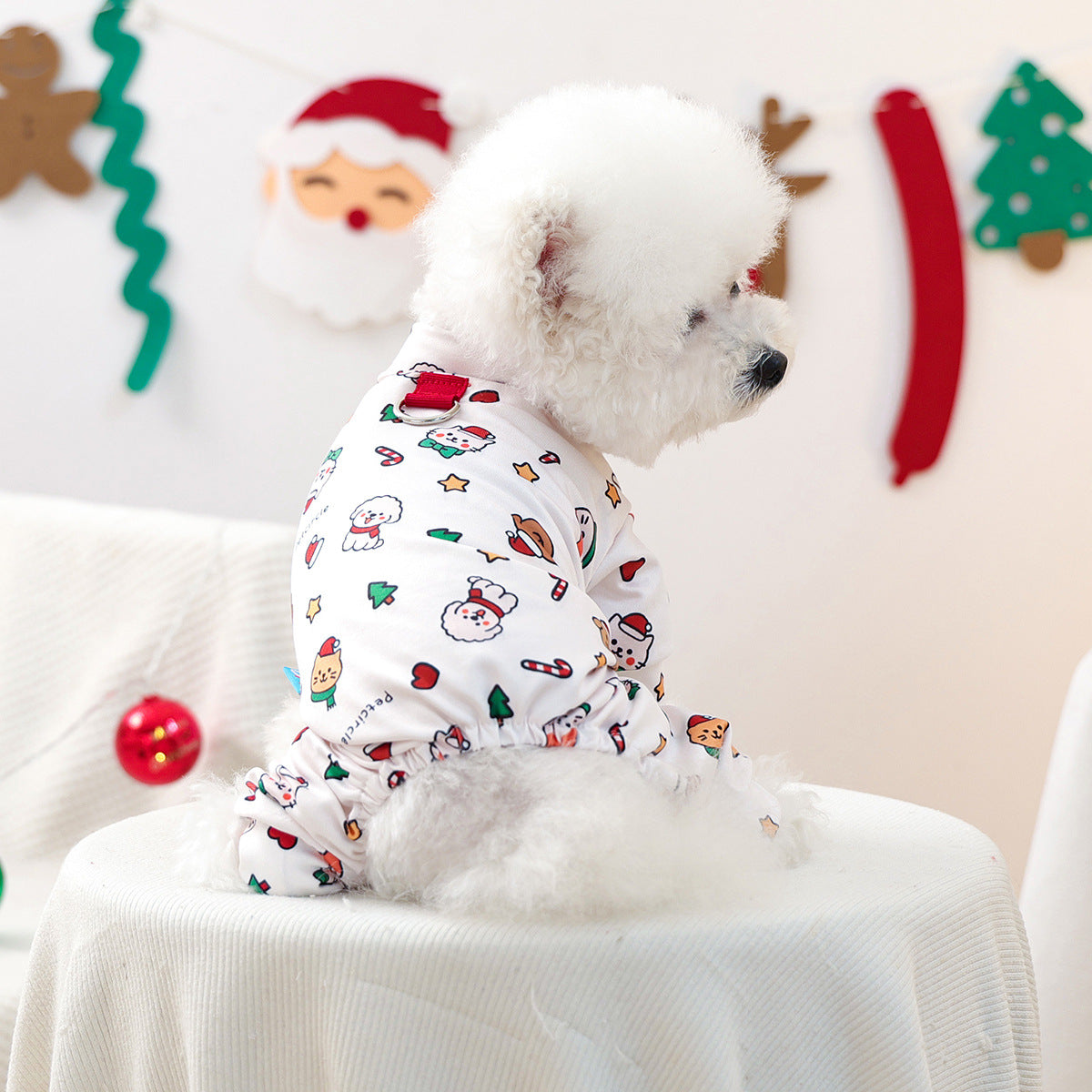 Christmas Santa Dog Harness Jumpsuits Pajama